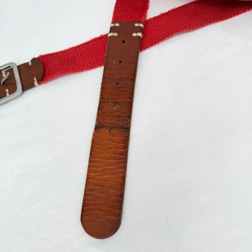 Express Belt Canvas Leather Trim Solid Brass Buckle Casual Mens Unisex Size 38*